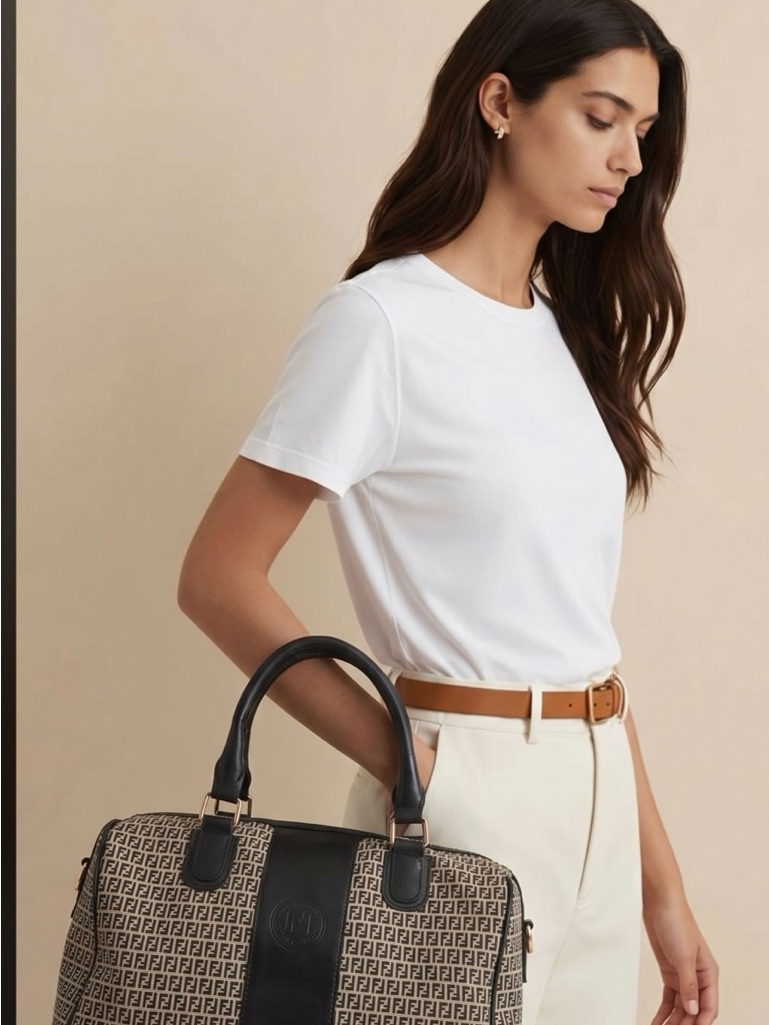 Fendi Ff Logo Canvas Shoulder Bag - Black & White